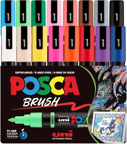 علامات الطلاء المائية POSCA PC-5BR ، طرف فرشاة قابل للانعكاس (1.0-4.0 مم) ، ألوان متنوعة ، 8 عبوات in Kuwait