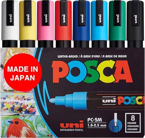 علامات الطلاء المائية POSCA PC-5BR ، طرف فرشاة قابل للانعكاس (1.0-4.0 مم) ، ألوان متنوعة ، 8 عبوات in Kuwait