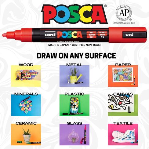علامات الطلاء المائية POSCA PC-5BR ، طرف فرشاة قابل للانعكاس (1.0-4.0 مم) ، ألوان متنوعة ، 8 عبوات in Kuwait