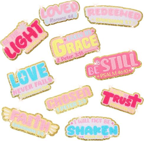 10 Pcs Bible Verse Embroidered Iron on Patches 5-6 Inch Chenille Christian Patches Bulk Motivational Religious Sew on Applique for Hat Backpack Jacket Clothes DIY Accessories Decorations in Saudi Arabia