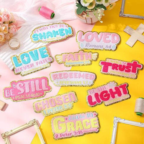 10 Pcs Bible Verse Embroidered Iron on Patches 5-6 Inch Chenille Christian Patches Bulk Motivational Religious Sew on Applique for Hat Backpack Jacket Clothes DIY Accessories Decorations in Saudi Arabia