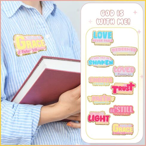 10 Pcs Bible Verse Embroidered Iron on Patches 5-6 Inch Chenille Christian Patches Bulk Motivational Religious Sew on Applique for Hat Backpack Jacket Clothes DIY Accessories Decorations in Saudi Arabia