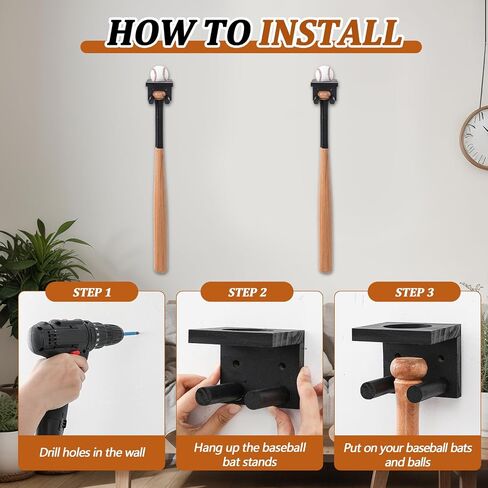Weysat Baseball Bat and Ball Holder Wall Respare يمكن أن يحمل 4 مجموعات من كرات البيسبول والضرب in Saudi Arabia