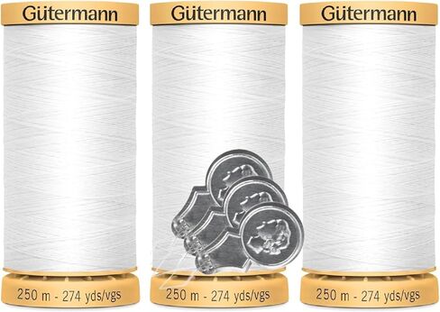 Gutermann Natural Cotton Thread 50wt (274yd/250m Each) 3-Pack Bundle with 3 Bella's Crafts Needle Threaders (1040 Ivory) in Kuwait