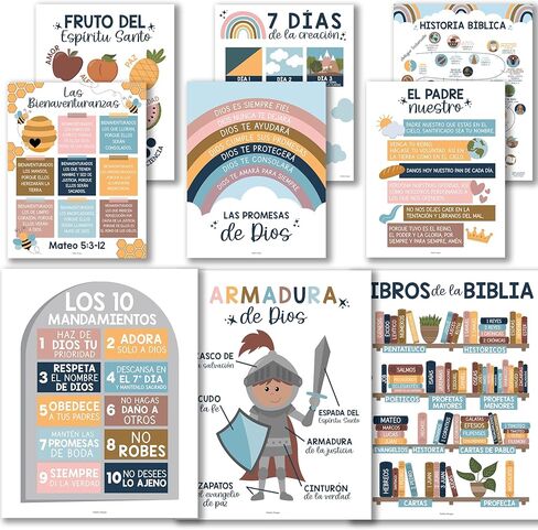 Hadley Designs Spanish Classroom Decorations - Spanish Classroom Must Haves, Books Of The Bible Poster, Bible Posters For Kids, Cuadros Cristianos En Español, Boho Textos Biblicos Español Para Pared in Saudi Arabia