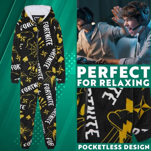 Fortnite One Piece Pajamas for Boys, Teens, Fleece Jumpsuit, Hooded Sleepwear, Cozy Gamer PJ, Loungewear PJs, Gifts for Boys in Saudi Arabia