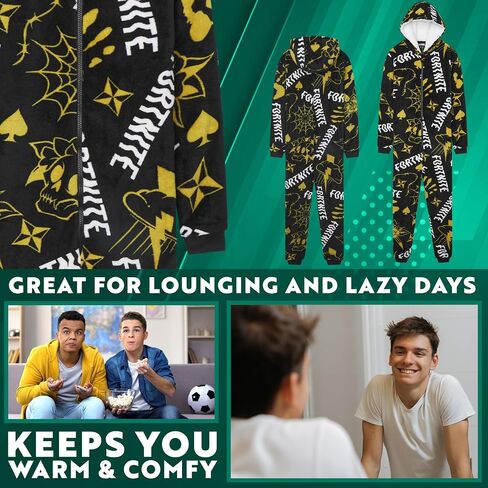 Fortnite One Piece Pajamas for Boys, Teens, Fleece Jumpsuit, Hooded Sleepwear, Cozy Gamer PJ, Loungewear PJs, Gifts for Boys in Saudi Arabia
