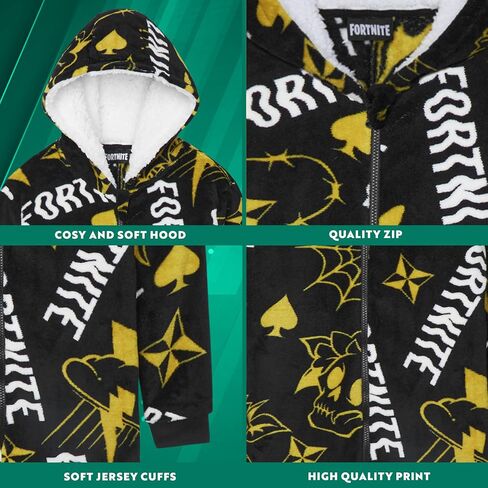 Fortnite One Piece Pajamas for Boys, Teens, Fleece Jumpsuit, Hooded Sleepwear, Cozy Gamer PJ, Loungewear PJs, Gifts for Boys in Saudi Arabia