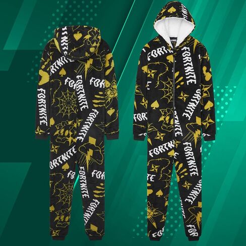 Fortnite One Piece Pajamas for Boys, Teens, Fleece Jumpsuit, Hooded Sleepwear, Cozy Gamer PJ, Loungewear PJs, Gifts for Boys in Saudi Arabia