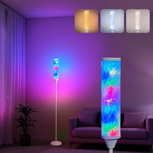 WORLD WIN Prism Glow Floor Lamp with Watter Ripple, Smart RGB LED Corner Floor Lamp with APP & Remote Control, 16M+ and 3 Color Temperatures, Music Sync, Modern Standing Lamps for Living Room Bedroom in Kuwait