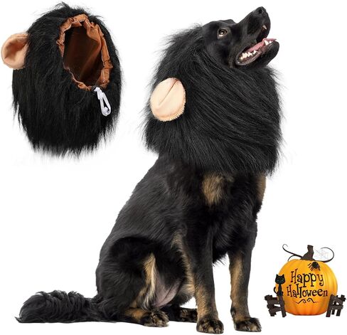 Vivifying Dog Lion Costume, Adjustable Pet Halloween Costumes Lion Mane Wig with Tail for Medium and Large Dog Dress up (Brown) in Kuwait
