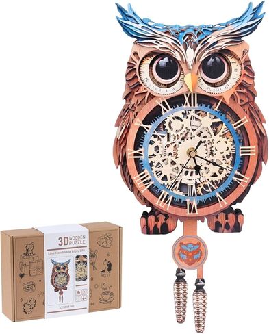 3D Wooden Puzzles for Adults, Detective Cat Clock with Pendulum Model Kit, 3D Puzzles for Adults Room Home Decor DIY Wall Clock Kit, Holiday Birthday Christmas Day Gifts for Men Women Teens in Kuwait