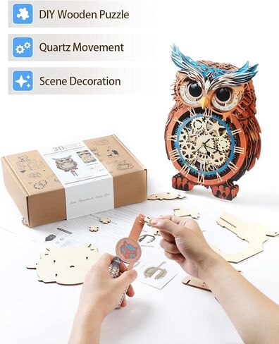 3D Wooden Puzzles for Adults, Detective Cat Clock with Pendulum Model Kit, 3D Puzzles for Adults Room Home Decor DIY Wall Clock Kit, Holiday Birthday Christmas Day Gifts for Men Women Teens in Kuwait