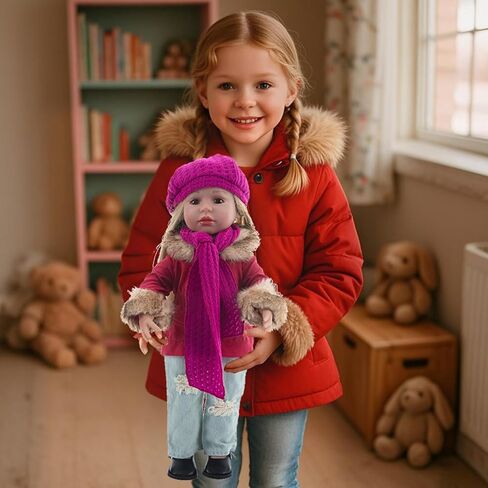 مجموعة ملابس الدمية مجموعة 5-PC الموضة الخردل مجموعة معطف الشتاء تشمل معطف دافئ ، قميص ، جينز ، قبعة متماسكة صفراء ووشاح متماسكة ، ملابس ملابس غير رسمية تناسب 18 بوصة دمى الفتيات الأمريكيات in Kuwait