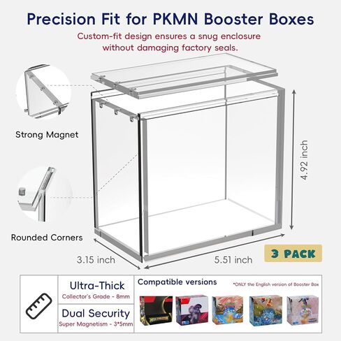 PKMN Booster Box Acrylic Case Protector(1 Pack)–Ultra Thick 6/8mm Clear Acrylic Display Box with Sliding Slot & 5mm Magnetic Lid,Rounded Edges,Collector Case Compatible with Trading Card Booster Boxes in Kuwait