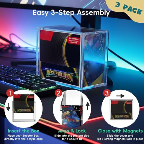 PKMN Booster Box Acrylic Case Protector(1 Pack)–Ultra Thick 6/8mm Clear Acrylic Display Box with Sliding Slot & 5mm Magnetic Lid,Rounded Edges,Collector Case Compatible with Trading Card Booster Boxes in Kuwait