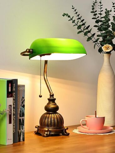 Newrays Traditional Green Glass Bankers Desk Lamp with Pull Chain Switch Plug in Fixture,LED Bulb Included in Kuwait