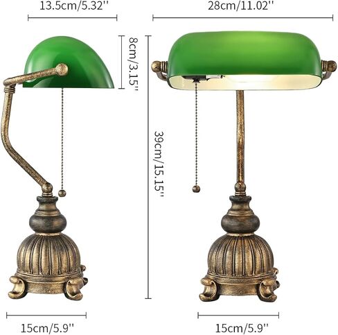 Newrays Traditional Green Glass Bankers Desk Lamp with Pull Chain Switch Plug in Fixture,LED Bulb Included in Kuwait