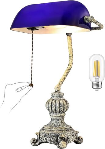 Newrays Traditional Green Glass Bankers Desk Lamp with Pull Chain Switch Plug in Fixture,LED Bulb Included in Kuwait