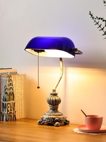 Newrays Traditional Green Glass Bankers Desk Lamp with Pull Chain Switch Plug in Fixture,LED Bulb Included in Kuwait