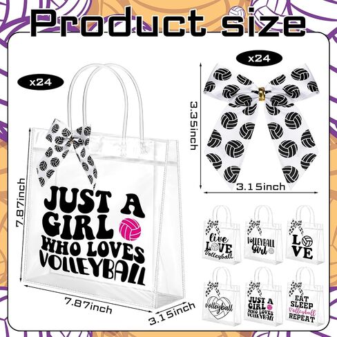Vicenpal 12 Sets Clear Volleyball Gift Bag with Handles 12 Pcs Bows PVC Plastic Volleyball Treat Goodie Snack Bags 7.9 x 7.9 x 3.1'' Sport Theme Party Favors for Birthday Holiday Sports Team Gifts in Saudi Arabia