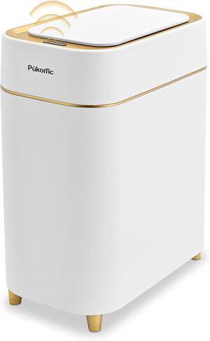 PUKOMC 2.3 غالون / 9L CAN ADSERPTION SESSOR CAN ، سلة استشعار حركة الذهب الأبيض مع شفط الفراغ ، تصميم عصري نحيف للمطبخ ، الحمام ، المكتب والمساحة الصغيرة in Kuwait