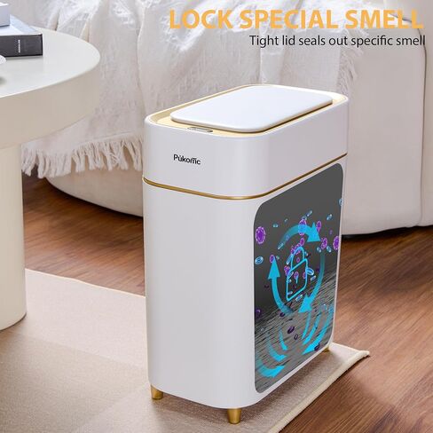 PUKOMC 2.3 غالون / 9L CAN ADSERPTION SESSOR CAN ، سلة استشعار حركة الذهب الأبيض مع شفط الفراغ ، تصميم عصري نحيف للمطبخ ، الحمام ، المكتب والمساحة الصغيرة in Kuwait