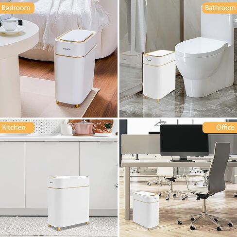 PUKOMC 2.3 غالون / 9L CAN ADSERPTION SESSOR CAN ، سلة استشعار حركة الذهب الأبيض مع شفط الفراغ ، تصميم عصري نحيف للمطبخ ، الحمام ، المكتب والمساحة الصغيرة in Kuwait