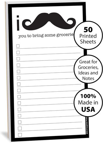 Funny Magnetic Grocery List, Manly Man With Mustache, 4.25 x 7.5 inch, 50 Sheets in Kuwait