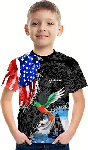 DFZ Guatemala Flag T-Shirt Boys Short Sleeve Crew Neck T-Shirt Guatemala for Children's Tops in Kuwait