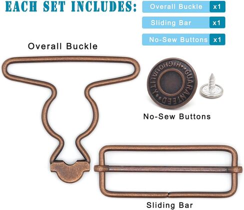 2 Sets 2 inch Overall Buckles Replacement, Metal Suspender Buckle Overall Clips with Buckle Slider and Buttons(Gun Black) in Kuwait