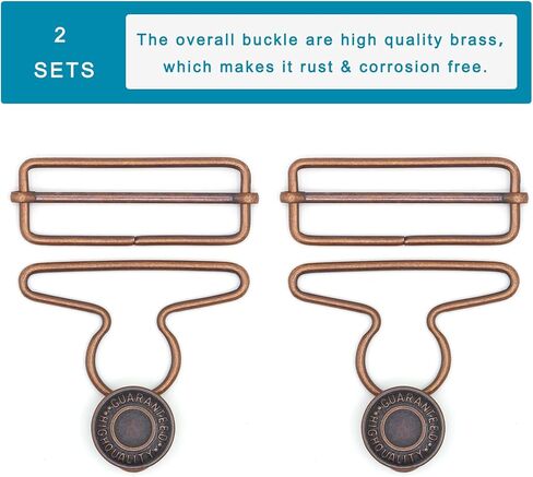 2 Sets 2 inch Overall Buckles Replacement, Metal Suspender Buckle Overall Clips with Buckle Slider and Buttons(Gun Black) in Kuwait