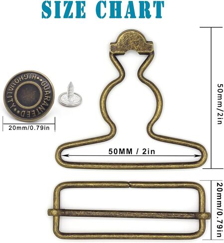 2 Sets 2 inch Overall Buckles Replacement, Metal Suspender Buckle Overall Clips with Buckle Slider and Buttons(Gun Black) in Kuwait