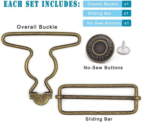 2 Sets 2 inch Overall Buckles Replacement, Metal Suspender Buckle Overall Clips with Buckle Slider and Buttons(Gun Black) in Kuwait