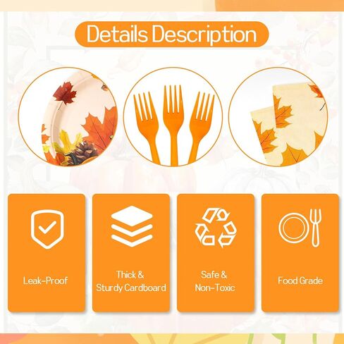 96Pcs Fall Thanksgiving Plates and Napkins Sets, Rustic Pumpkin Maple Leaf Fall Decor, Disposable Autumn Thanksgiving Paper Dinnerware for Harvest Party Decorations, Serves 24 Guests in Kuwait