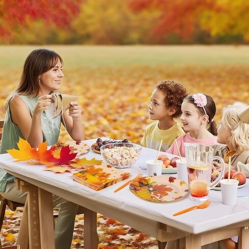 96Pcs Fall Thanksgiving Plates and Napkins Sets, Rustic Pumpkin Maple Leaf Fall Decor, Disposable Autumn Thanksgiving Paper Dinnerware for Harvest Party Decorations, Serves 24 Guests in Kuwait
