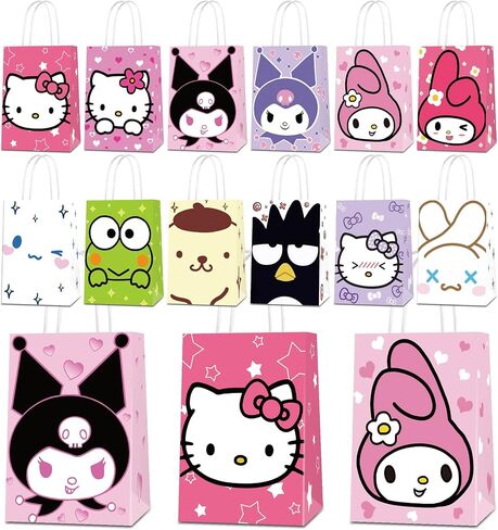 24 Pack Cartoon Party Favor Gift Bags - 12 Pattern Paper Candy Bags with Handles, Reusable Kraft Tote Bags for Kids Birthday, Baby Shower, Wedding, Graduation, Party Supplies Decorations in Saudi Arabia