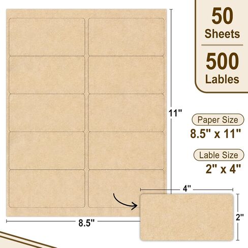 Naturalabel 30 Sheets ملصقات ملصقات Kraft القابلة للطباعة لطابعات الليزر والحبر ، 2 "× 4" - 10 لكل صفحة ، Matte (300 عدد) in Kuwait