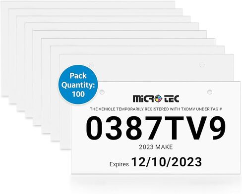 علامات لوحة ترخيص الورق المؤقتة Micro TEC لتجار السيارات - ورقة مغلفة 10 مل - ورق مغلفة - فارغة بلغة 11 "× 6" علامات مركبة مؤقتة لتجار السيارات ، وقطعة السيارات المستعملة - حزمة 100 in Kuwait