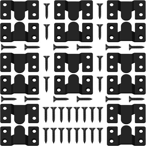24 Pack Flush Mount Brackets 1.7in x 0.75in Black Stainless Steel Interlock Hook Picture Hanging Buckle, Heavy Duty Photo Hanger Sectional Connector Wall Mounting DIY Brackets with Screws in Kuwait