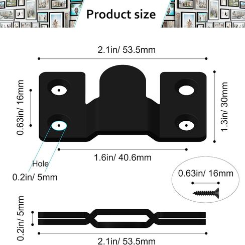 24 Pack Flush Mount Brackets 1.7in x 0.75in Black Stainless Steel Interlock Hook Picture Hanging Buckle, Heavy Duty Photo Hanger Sectional Connector Wall Mounting DIY Brackets with Screws in Kuwait