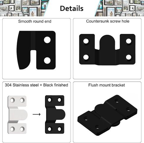 24 Pack Flush Mount Brackets 1.7in x 0.75in Black Stainless Steel Interlock Hook Picture Hanging Buckle, Heavy Duty Photo Hanger Sectional Connector Wall Mounting DIY Brackets with Screws in Kuwait