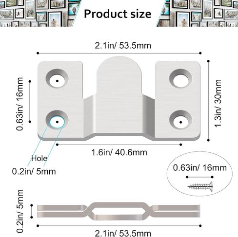 24 Pack Flush Mount Brackets 1.7in x 0.75in Black Stainless Steel Interlock Hook Picture Hanging Buckle, Heavy Duty Photo Hanger Sectional Connector Wall Mounting DIY Brackets with Screws in Kuwait