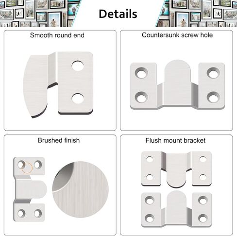 24 Pack Flush Mount Brackets 1.7in x 0.75in Black Stainless Steel Interlock Hook Picture Hanging Buckle, Heavy Duty Photo Hanger Sectional Connector Wall Mounting DIY Brackets with Screws in Kuwait