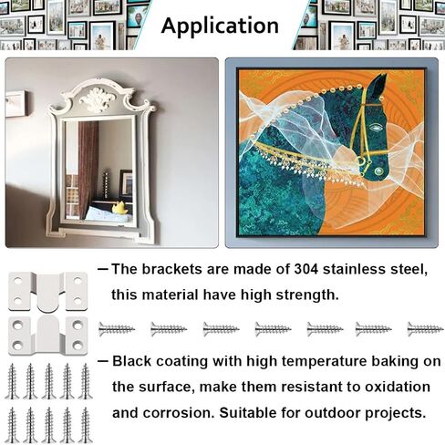 24 Pack Flush Mount Brackets 1.7in x 0.75in Black Stainless Steel Interlock Hook Picture Hanging Buckle, Heavy Duty Photo Hanger Sectional Connector Wall Mounting DIY Brackets with Screws in Kuwait