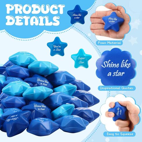 Soulchen 24 Pcs Gold Star Stress Balls 2.2 Inch Inspirational Squeeze Balls Bulk Relief Anxiety Employee Appreciation Award Student Mini Star Motivational Foam Toys for Rewards Bag Filler Party Favor in Saudi Arabia