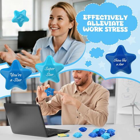 Soulchen 24 Pcs Gold Star Stress Balls 2.2 Inch Inspirational Squeeze Balls Bulk Relief Anxiety Employee Appreciation Award Student Mini Star Motivational Foam Toys for Rewards Bag Filler Party Favor in Saudi Arabia