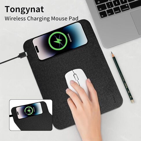 وسادة الماوس اللاسلكية السريعة 15W ، لوحة مكتب مكتب مع قاعدة مطاطية غير قابلة للانزلاق فائقة الانزلاق ، موسباد مقاوم للماء لأجهزة الكمبيوتر/المكتب/العمل/المنزل/وسادة iPhone Samsung (أسود) in Kuwait