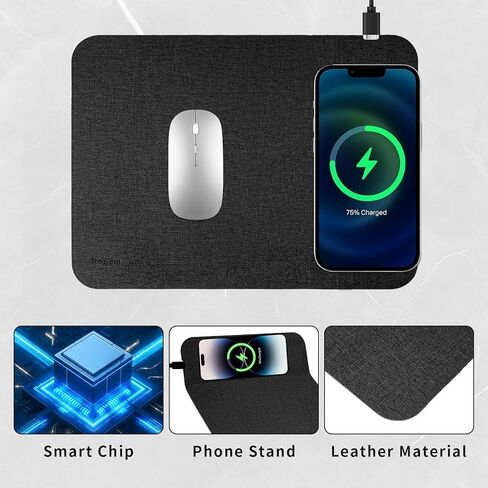 وسادة الماوس اللاسلكية السريعة 15W ، لوحة مكتب مكتب مع قاعدة مطاطية غير قابلة للانزلاق فائقة الانزلاق ، موسباد مقاوم للماء لأجهزة الكمبيوتر/المكتب/العمل/المنزل/وسادة iPhone Samsung (أسود) in Kuwait