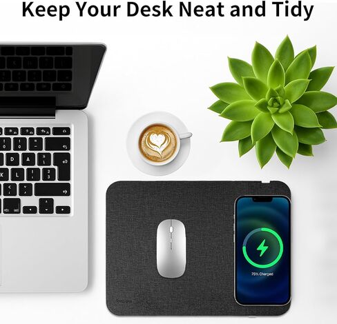 وسادة الماوس اللاسلكية السريعة 15W ، لوحة مكتب مكتب مع قاعدة مطاطية غير قابلة للانزلاق فائقة الانزلاق ، موسباد مقاوم للماء لأجهزة الكمبيوتر/المكتب/العمل/المنزل/وسادة iPhone Samsung (أسود) in Kuwait